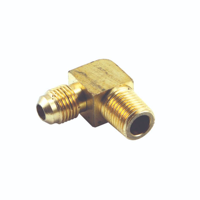 90-degree brass flare elbow fitting for plumbing, gas, and HVAC, ensuring reliable connections in tight spaces.