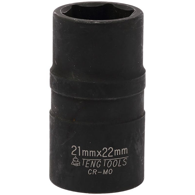 Teng 1/2in Drive Impact Socket 21x22mm for heavy-duty use, featuring durable construction and deep design for tight access.