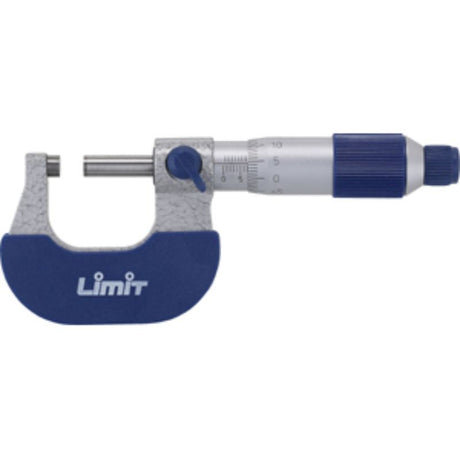 Limit Micrometer 1-2in DIN863/1, featuring a forged frame, chromium-plated scale, and 0.0001in resolution for precise measurements.