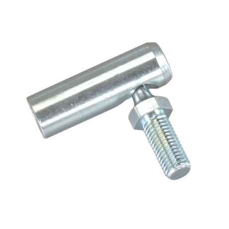 Spring-loaded ball joint at 90 degrees, zinc-plated for corrosion resistance, ideal for automotive and custom mechanical projects.