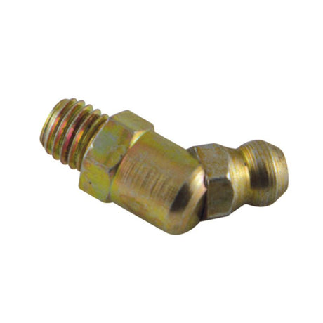 Close-up of Champion 1/4in BSF 67.5-Deg. Grease Nipples -6pk, ideal for efficient lubrication in tight spaces for maintenance.
