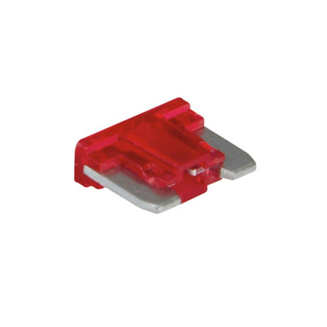 Red 10Amp low-profile mini blade fuses in a 15-pack, perfect for automotive electrical protection and easy installation.