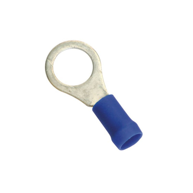 Champion 3/16in blue ring terminals in a 10-pack, ideal for reliable electrical connections, corrosion-resistant, easy to install.