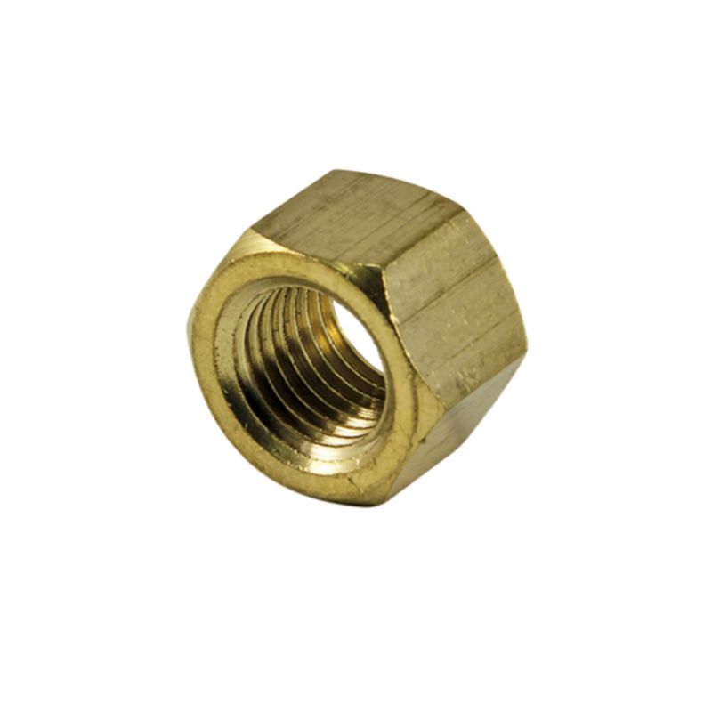 Pack of four durable brass manifold nuts for secure, leak-free plumbing connections; 1/4 inch UNC thread compatible.