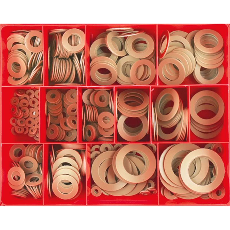 Champion 490pc Polypropylene Washer Assortment featuring 16 sizes for reliable DIY, home repairs, and crafts, organized for easy access.