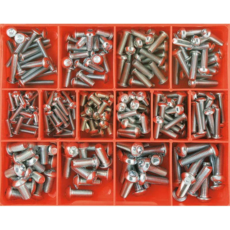 Champion 375pc Torx Security Button Head Screw Assortment featuring zinc-plated screws in various sizes for diverse projects.