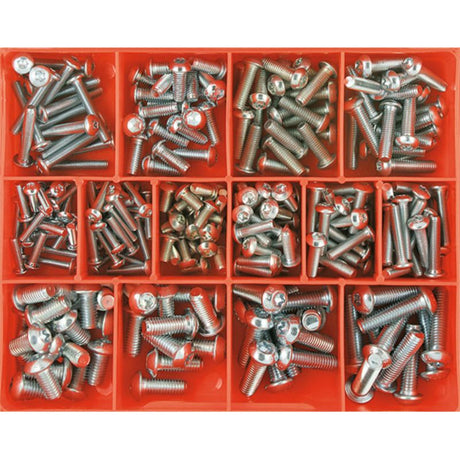 Champion 375pc Torx Security Button Head Screw Assortment featuring zinc-plated screws in various sizes for diverse projects.