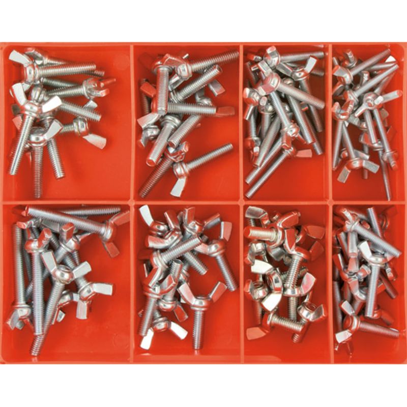 Champion 95pc Metric Wing Screw Assortment in zinc, featuring versatile screws from M4 to M6 in various lengths for easy adjustments.