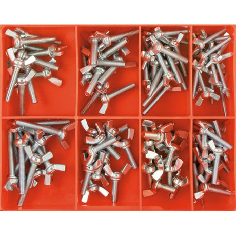 Champion 95pc Metric Wing Screw Assortment in zinc, featuring versatile screws from M4 to M6 in various lengths for easy adjustments.