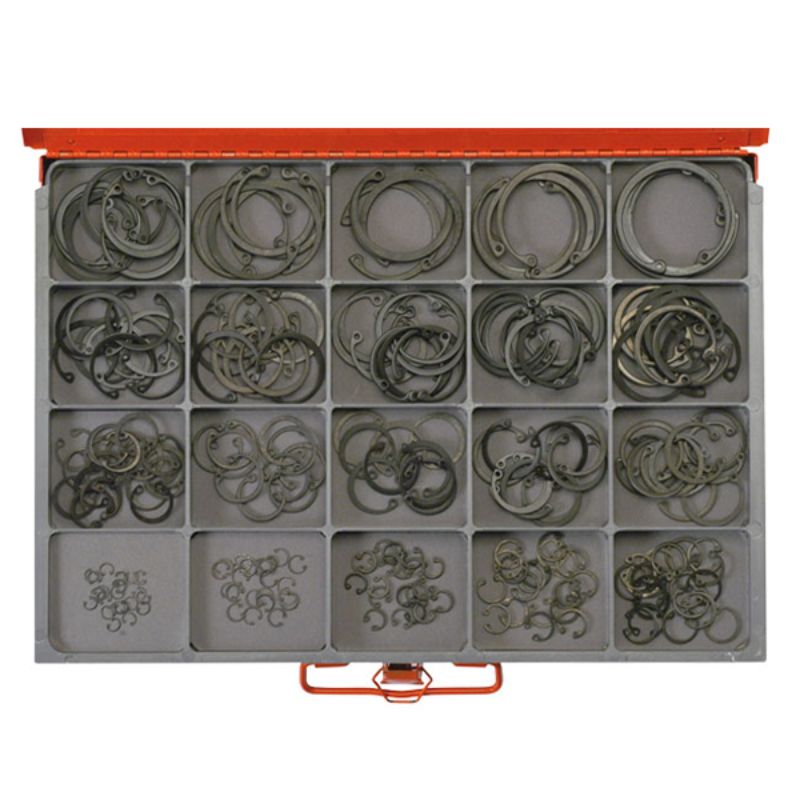 240-piece internal circlip kit with 20 imperial sizes from 1/4" to 2", organized for easy selection and quick repairs.