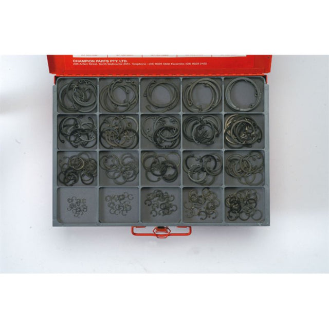 240-piece external circlip assortment kit featuring 20 imperial sizes, perfect for mechanics and DIY projects.