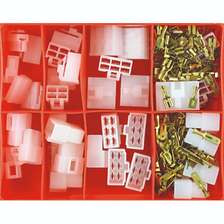 A collection of 240 wiring connectors with brass terminals in various pin sizes for reliable electrical projects.