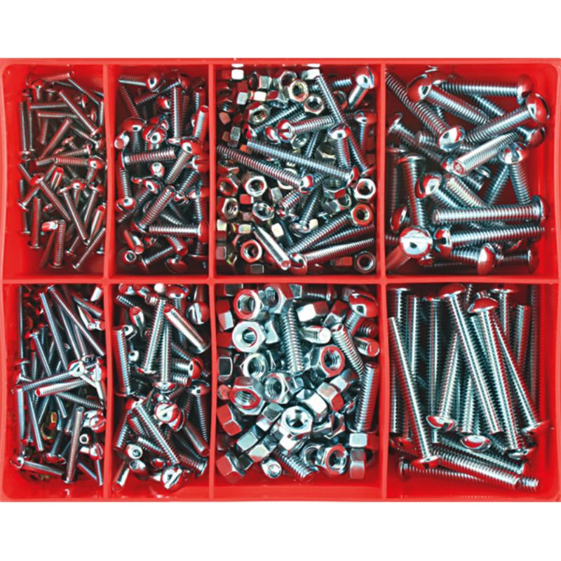 Champion 360pc Machine Screw & Nut Assortment, featuring zinc-plated parts in eight sizes, perfect for diverse DIY projects.