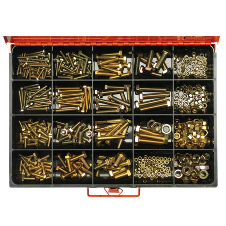 Comprehensive 431-piece metric bolt, set screw & nut kit in 17 sizes, featuring high-tensile, zinc-plated components.