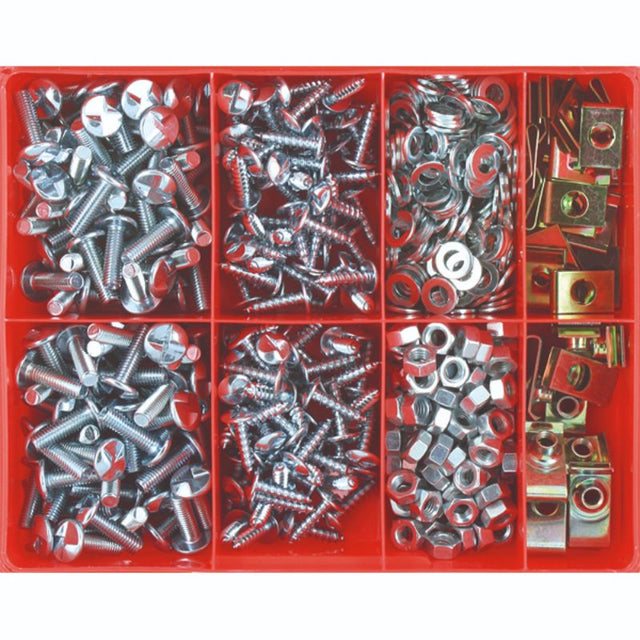 Champion 570pc Anti-Theft Screw Assortment with self-tapping screws, washers, and nuts for secure installations.