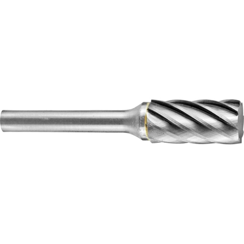 Carbide burr 3/8x3/4 inch with round square end for precise shaping and grinding of aluminum and soft metals.