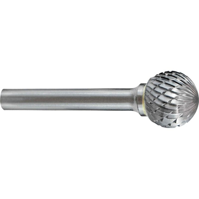 Holemaker 5/16" carbide burr with ball shape, double cut design for precision metalwork and woodworking, 2-1/16" long.