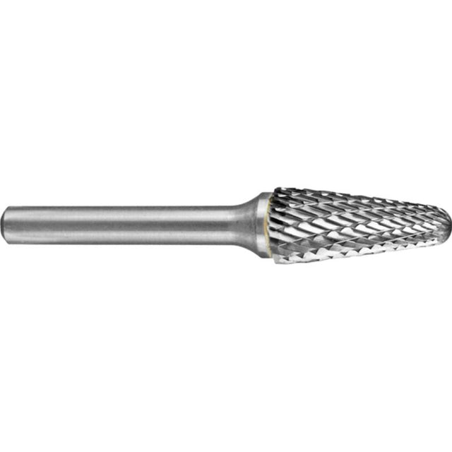 High-performance 3/8" carbide burr with a tapered radius, ideal for precision metalworking and woodworking tasks.