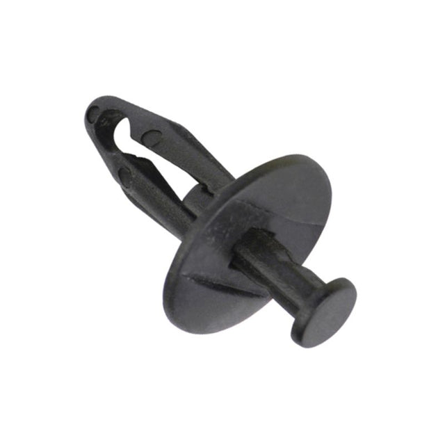 Black plastic push rivets in a 50-pack, featuring 11mm head, 18mm length, ideal for automotive panel fastenings.