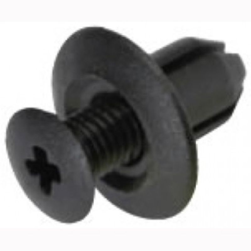 Black Champion Scrivet Clips pack of 50, featuring 18mm head and 12mm length for secure automotive trim fastening.