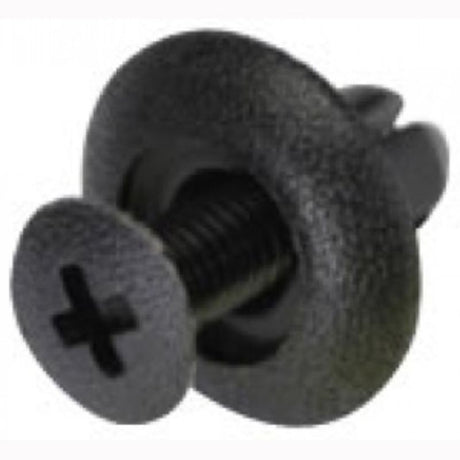 Black Champion Scrivet Clips, 17mm head and 10mm length, 50-pack, ideal for automotive and panel trim fastening.