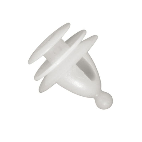 White Champion Door Trim Clips, 50-pack, 13mm x 14mm, designed for secure installation in automotive door panels.