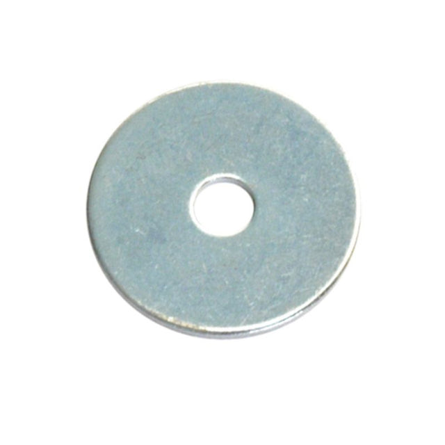 Durable 1/2in x 1-1/2in flat steel panel washers for load distribution, ideal for construction and DIY projects. 25 pack.