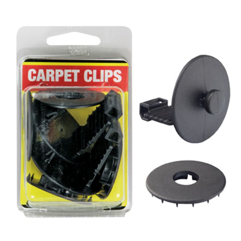 Black Champion Carpet Clips Set of 2 for securing floor mats, preventing shifting, and maintaining a neat appearance.