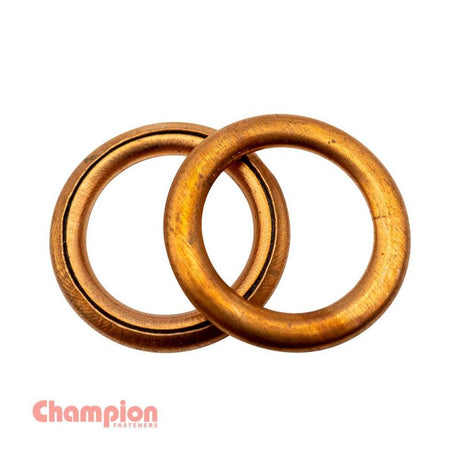 Copper sealing washer 12 x 18 x 2mm, ideal for airtight seals in plumbing and automotive applications, durable and corrosion-resistant.