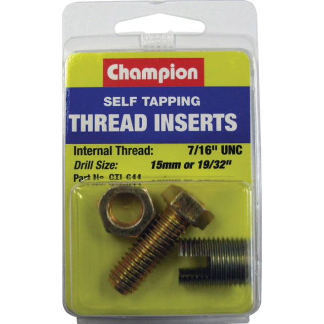 Self-tapping thread insert, 7/16 UNC, for strong internal threads in various materials; ideal for repairs and DIY projects.