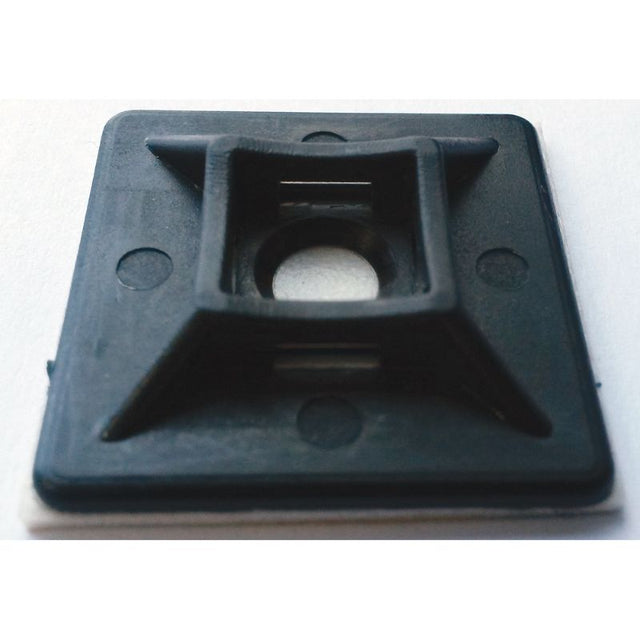 Black 28x28mm cable tie mounting base set (100pk) for secure cable management, featuring self-adhesive and screw options.