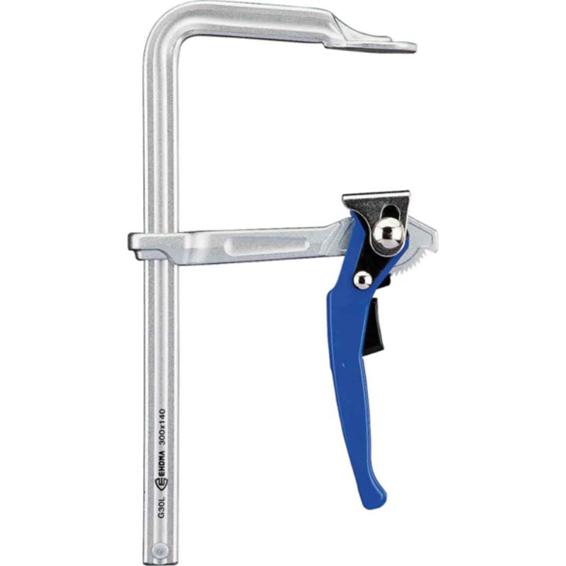 Trademaster Quick Action Lever Clamp 300mm x 140mm 500kgp featuring a ratchet lever for high-pressure, secure clamping.