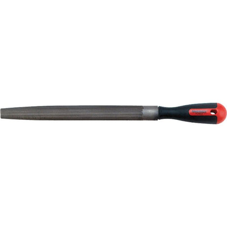 Teng 10in Half Round File with bi-material handle, designed for precision in metalworking and woodworking projects.