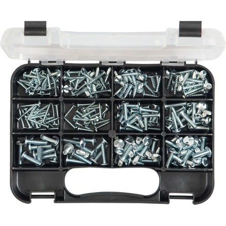 Champion GJ Grab Kit featuring 220 zinc-plated one-way screws in 10 sizes, ideal for secure fastenings and easy portability.