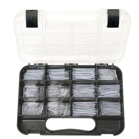 "Champion GJ Grab Kit 795pc Split Pin Assortment with 10 sizes, zinc-plated for durability, ideal for various fastening tasks."