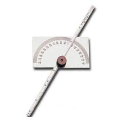 Stainless steel Groz depth gauge and protractor with 0-180° graduations, ideal for precise angle and depth measurements.