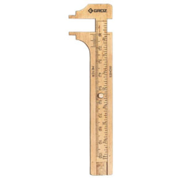 Groz Bcord100 Brass Caliper for precise external measurements, featuring smooth motion and dual imperial/metric graduations.