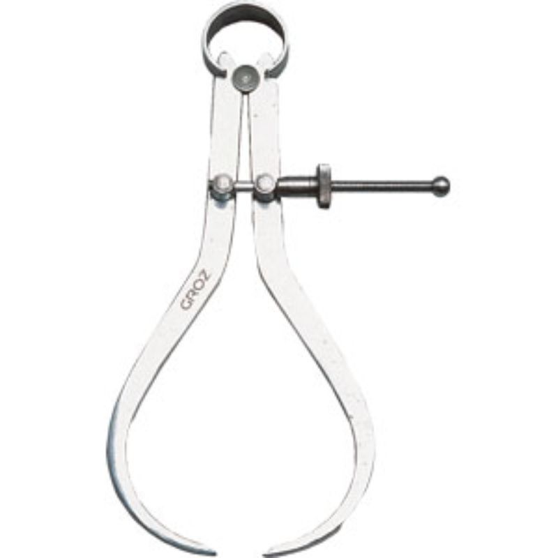 Groz Outside Caliper 200mm, precision steel tool with spring joint, ideal for woodworking and metalworking measurements.