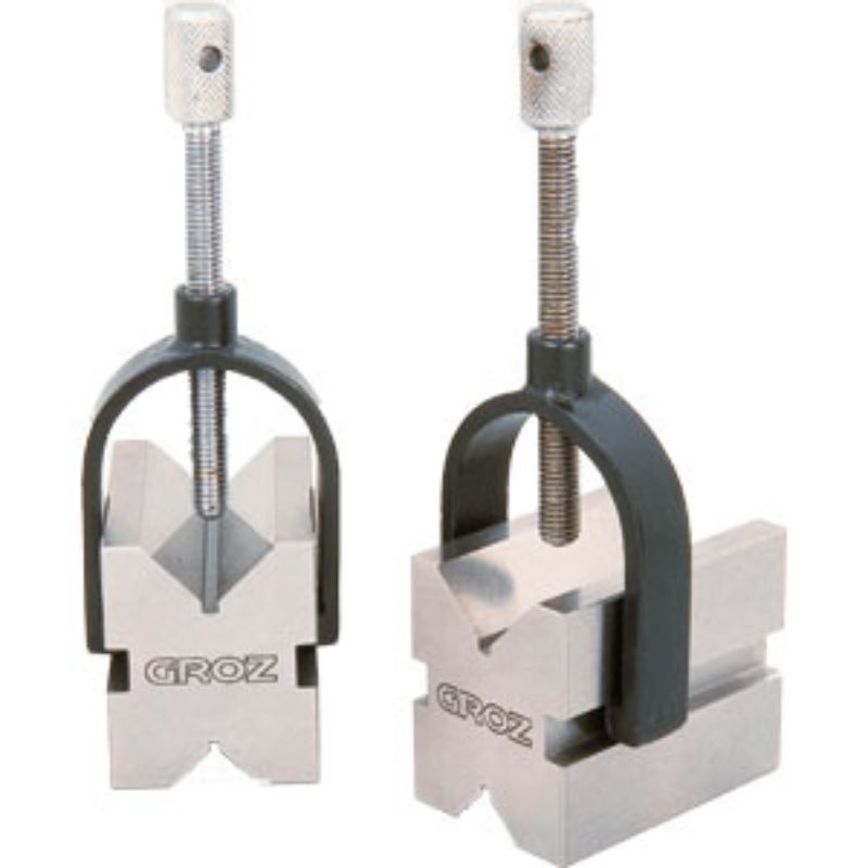 Groz Vee Block and Clamp set, 40x32x32mm, for precise clamping and stability in machining tasks, includes durable clamps.