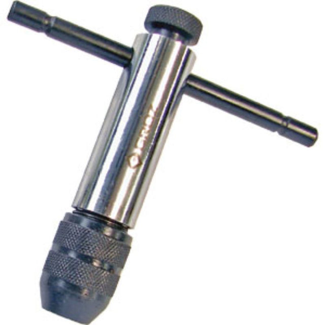 Groz TWR5-16 Ratchet Tap Wrench, featuring self-centering jaws and a flexible ratchet for precision tapping from 4.6mm to 8.0mm.