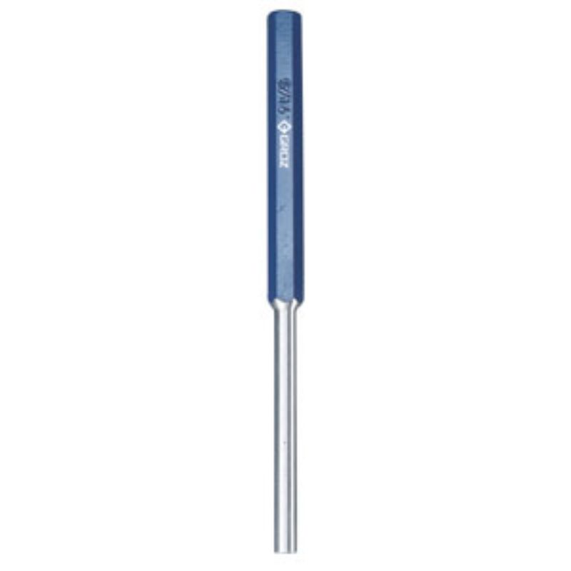 Groz Pin Punch 5/16 inch (8mm) x 200mm, a heavy-duty carbon steel tool for precision pin alignment and removal tasks.