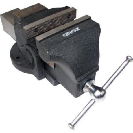 Heavy-duty Groz BV Professional Bench Vice 8in, made from durable grey iron, suitable for industrial and workshop use.