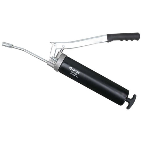 Groz HD Lever Action Grease Gun, durable design, 10,000 PSI, includes steel extension and coupler for precise lubrication.