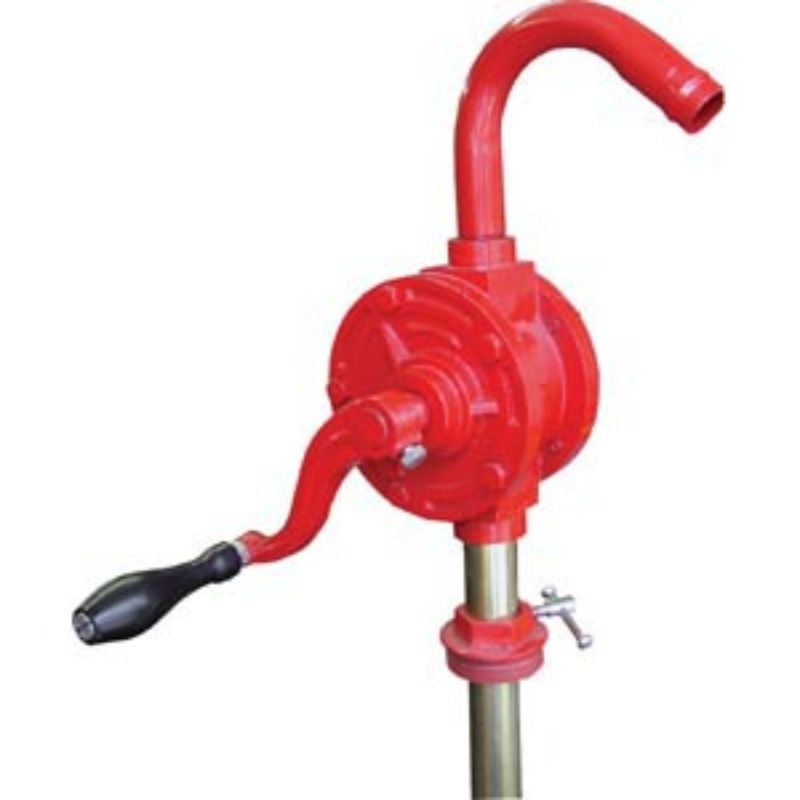 Groz Rotary Barrel Pump with rigid suction tube for efficient liquid dispensing, ideal for diesel and non-corrosive oils.