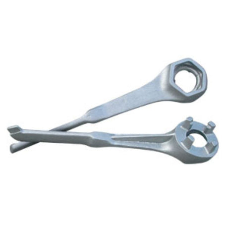 Groz Aluminium Drum Plug Wrench for 2" & 3/4" plugs, lightweight cast aluminum, compact design for easy storage and use.