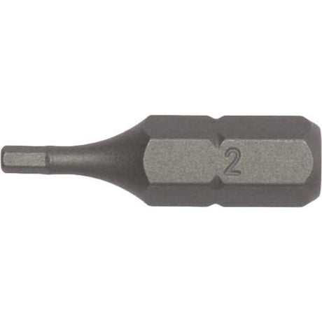 Set of three durable 3mm hex bits with 1/4 inch shank, 25mm length, perfect for precise applications in tight spaces.