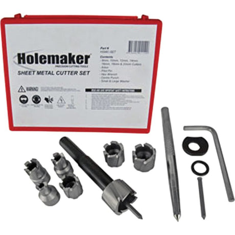 13-piece Holemaker Sheet Metal Cutter Set for 8-20mm precision cuts in sheet metal and plastics, ideal for DIY and professionals.