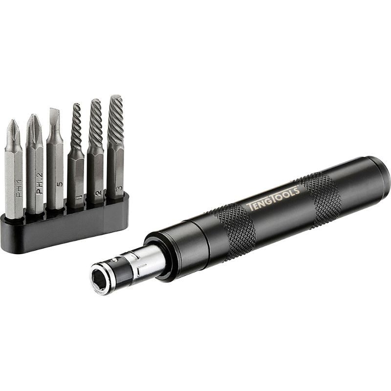 Teng 7pc 1/4in Dr. Impact Driver Set featuring screw extractors and versatile bits for efficient screw driving and extraction.