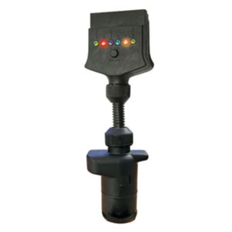 KT LED Adaptor allows seamless trailer connections with LED check, featuring a flat socket and large round plug for reliable towing.