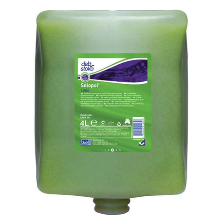 Deb Stoko Solopol Lime - 4L cartridge for effective hand cleaning with natural scrubbing agents and refreshing lime fragrance.